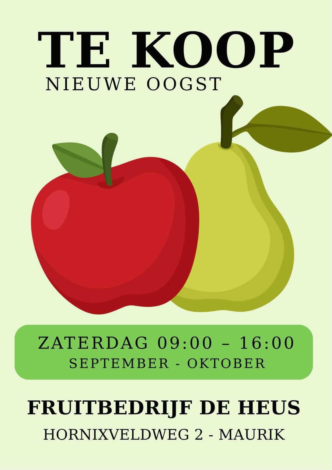 Te koop: nieuwe oogst bij Fruitbedrijf De Heus